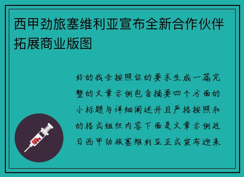 西甲劲旅塞维利亚宣布全新合作伙伴拓展商业版图